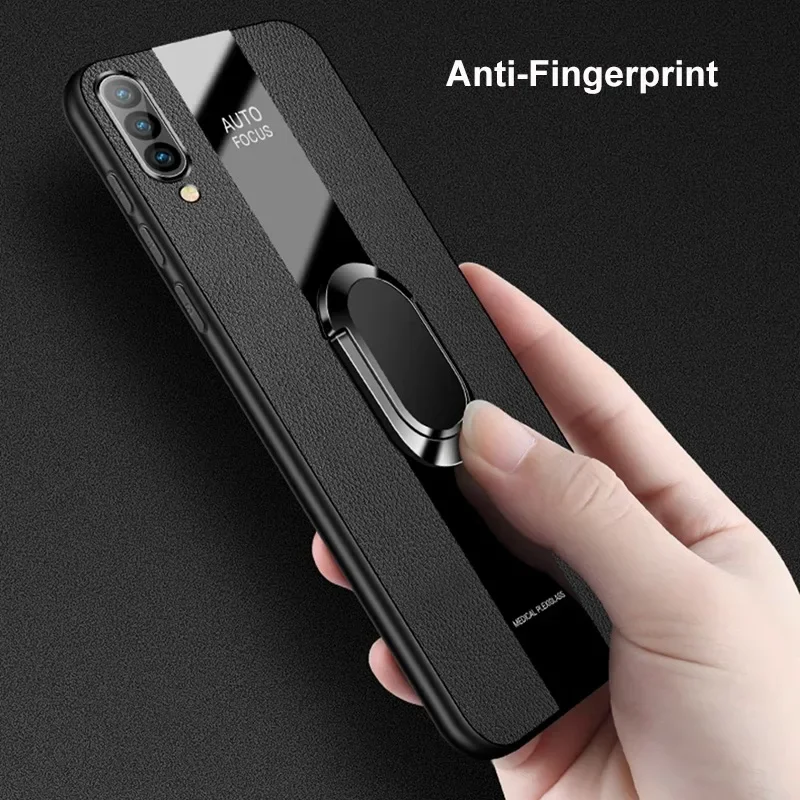 Leather Ring Holder Shockproof Phone Case with Silicone Protection and Back Cover