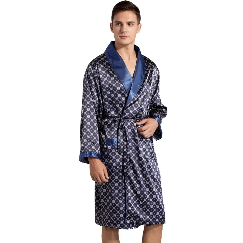 Men's Patterned Satin Nightgown - Luxury Long Sleepwear Robe