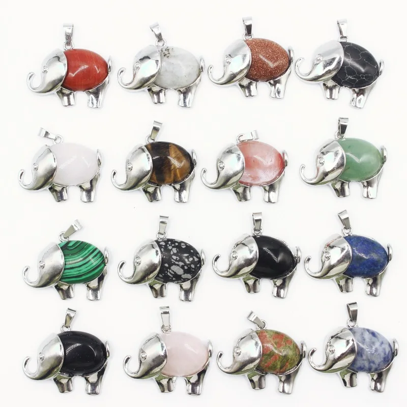

20pcs Natural Stone Inset Pendant Vintage Carving Elephant Shape Charms Crystal Agate Jewelry Necklace Making Accessory