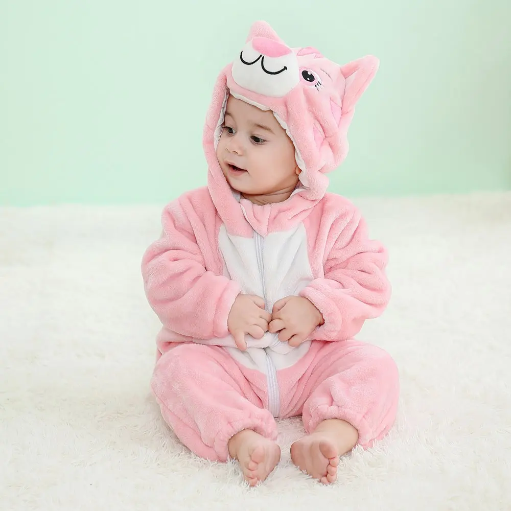 

Jlong Autumn Cute Winter Toddler Warm Jumpsuit Baby Flannel Hooded Romper Infant Snug Cartoon Baby Clothing 0-36 Months