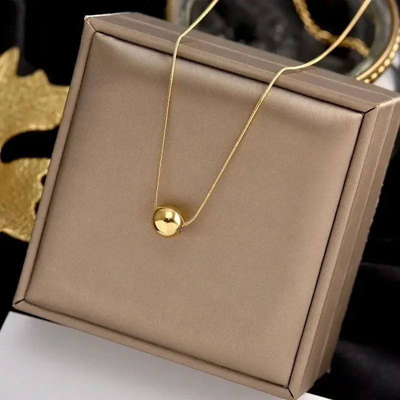 

Korean Stainless Steel Large Ball Tassel Necklace Stackable Creative Sliding Geometric Ball Match Pendant Clavicle Chain Jewelry