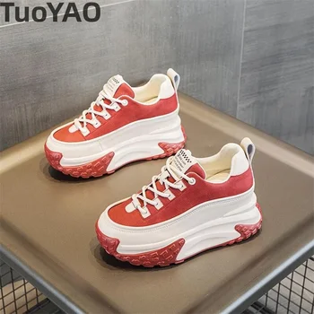 여성용 천연 암소 가죽 플러시 웨지 히든 힐 스니커즈, 가을 용수철 겨울, 7cm, 청키, 신상, 혼합 색상 신발