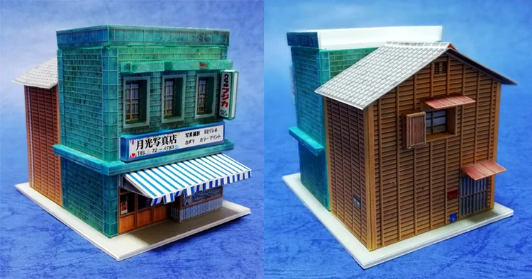 1:150 N-Scale Japanese Building Diorama 3D Paper Model Scene DIY Handmade Ornaments 12 Showa huts