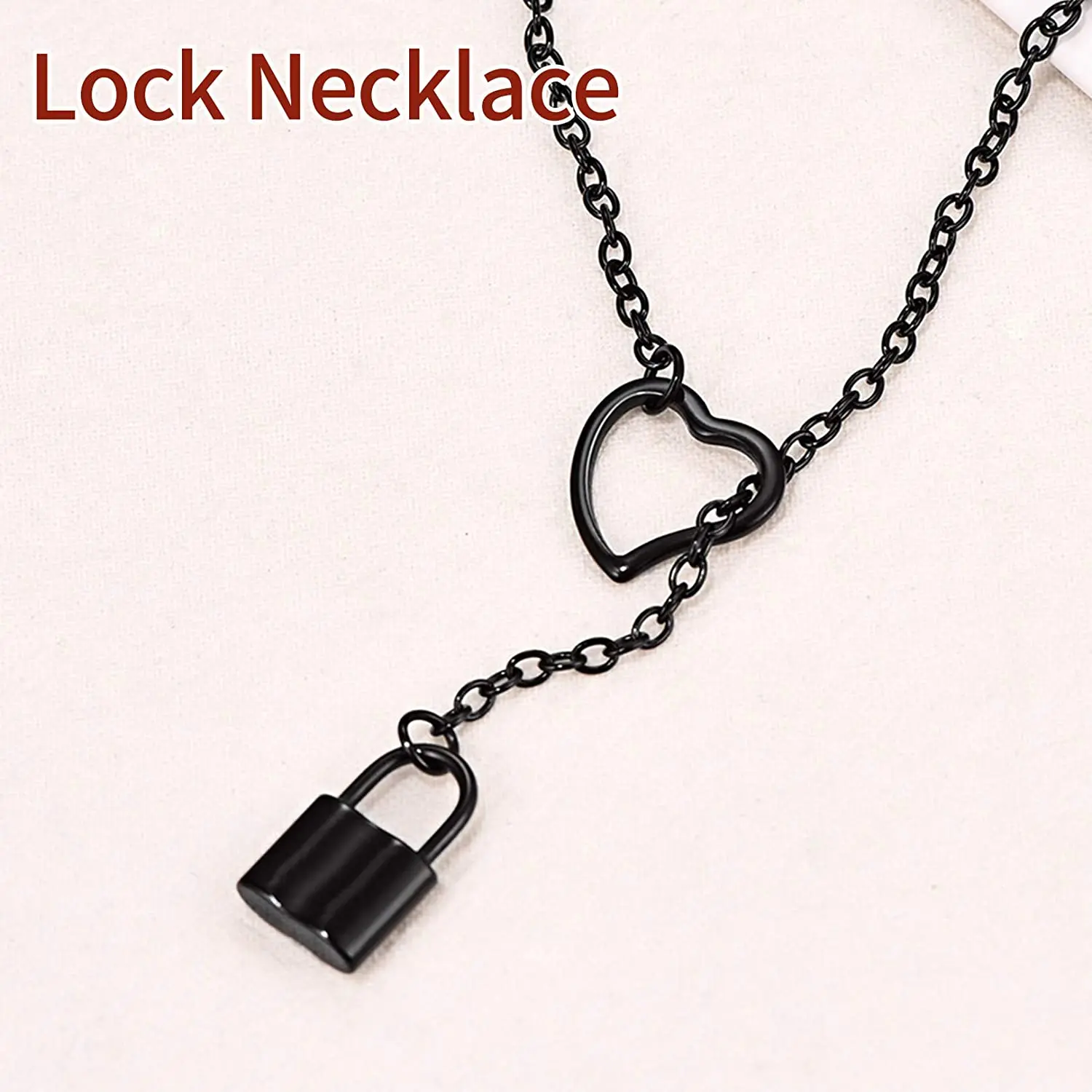 U7 Custom Lariat Y Necklace for Women Heart Lock Padlock Drop Pendant Necklace Looped Open Front Adjustable Long Chain Jewelry