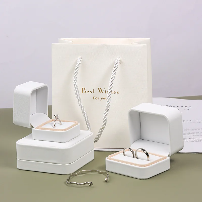 

Fashion White PU Jewelry Box Ring Necklace Pair Ring Box Proposal Diamond Ring Earnail Box Light Luxury Jewelry Gift Box