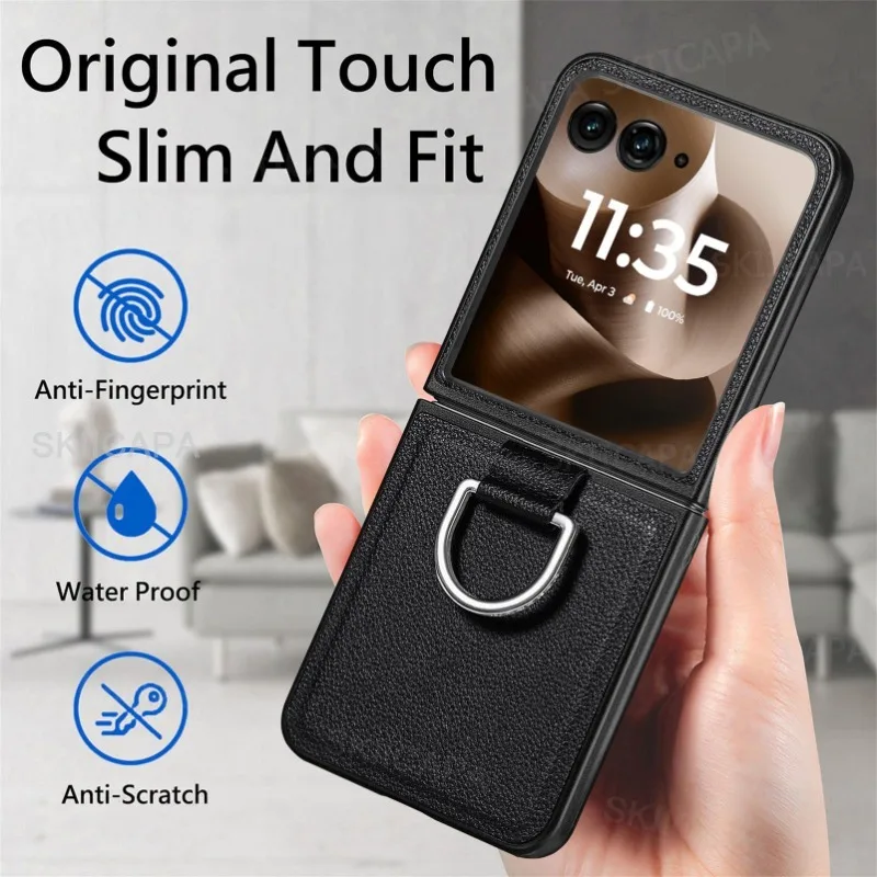 Lychee Leather Ring Holder Case with Shockproof Protection