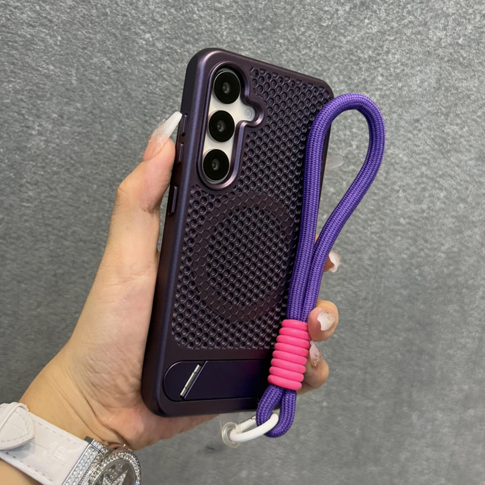 Luxury Magnetic Heat Dissipation Phone Case with Invisible Fold Stand and Breathable Plating Cover