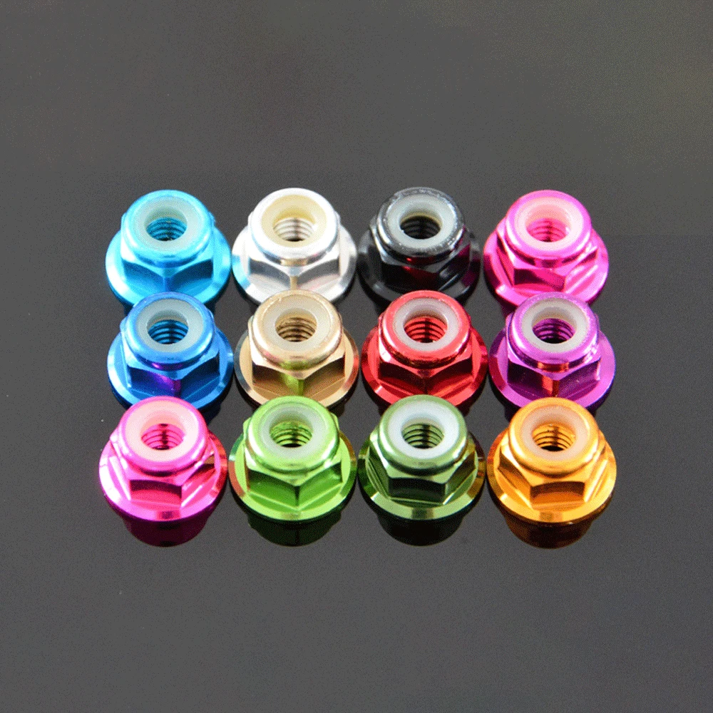 

Right Hand M5 x p0.8mm Various Color Aluminum Alloy(T6061) Hex Flange Nut with Self Locking Nylon Insert for Model Decoration