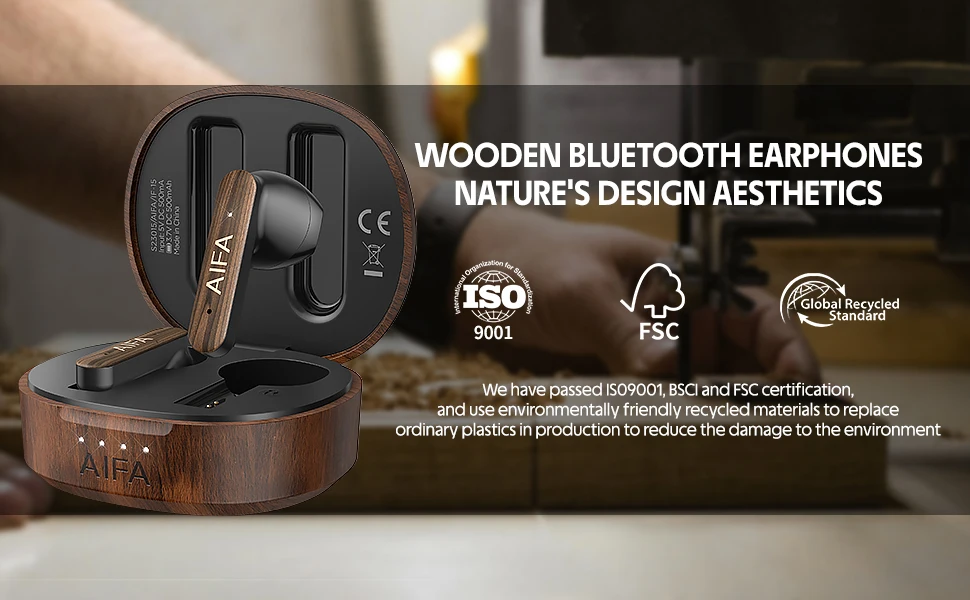 AIFA Wooden Bluetooth Earphone Wireless High Quality Noise Canceling 5.3 Microphone Leisure Games Bluetooth Headset For Calls