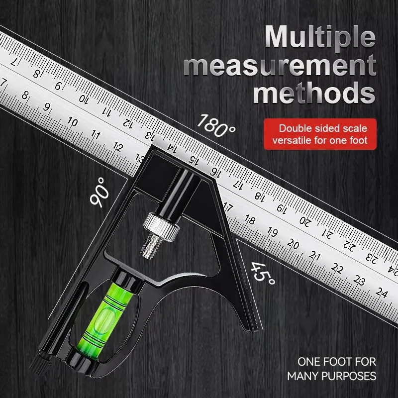 Multi-Function Precision Carpentry Tool - Adjustable Sliding Metal Ruler and Framing Square