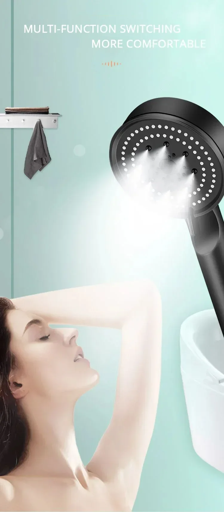 Description Picture 4 of itemUpgraded Booster Shower Head 5Modes Household Adjustable High Pressure Water Shower Head Handheld Spray Shower Bathroom Supplies