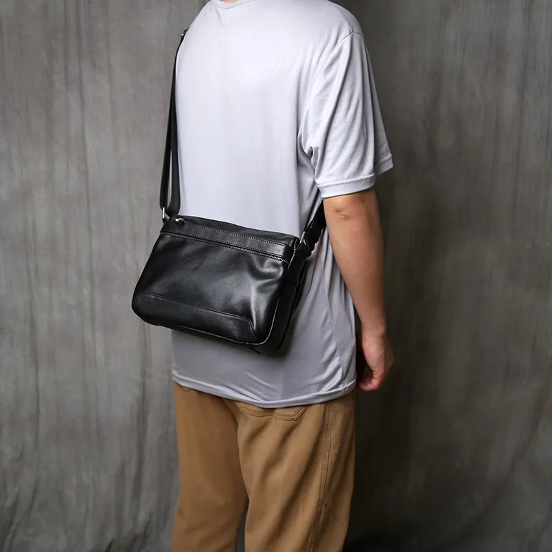 NZPJ Genuine Leather Men's Shoulder Bag, Fashionable Top Layer Cowhide Crossbody Men's Bag Trendy Men's Bag For 10 Inch IPad