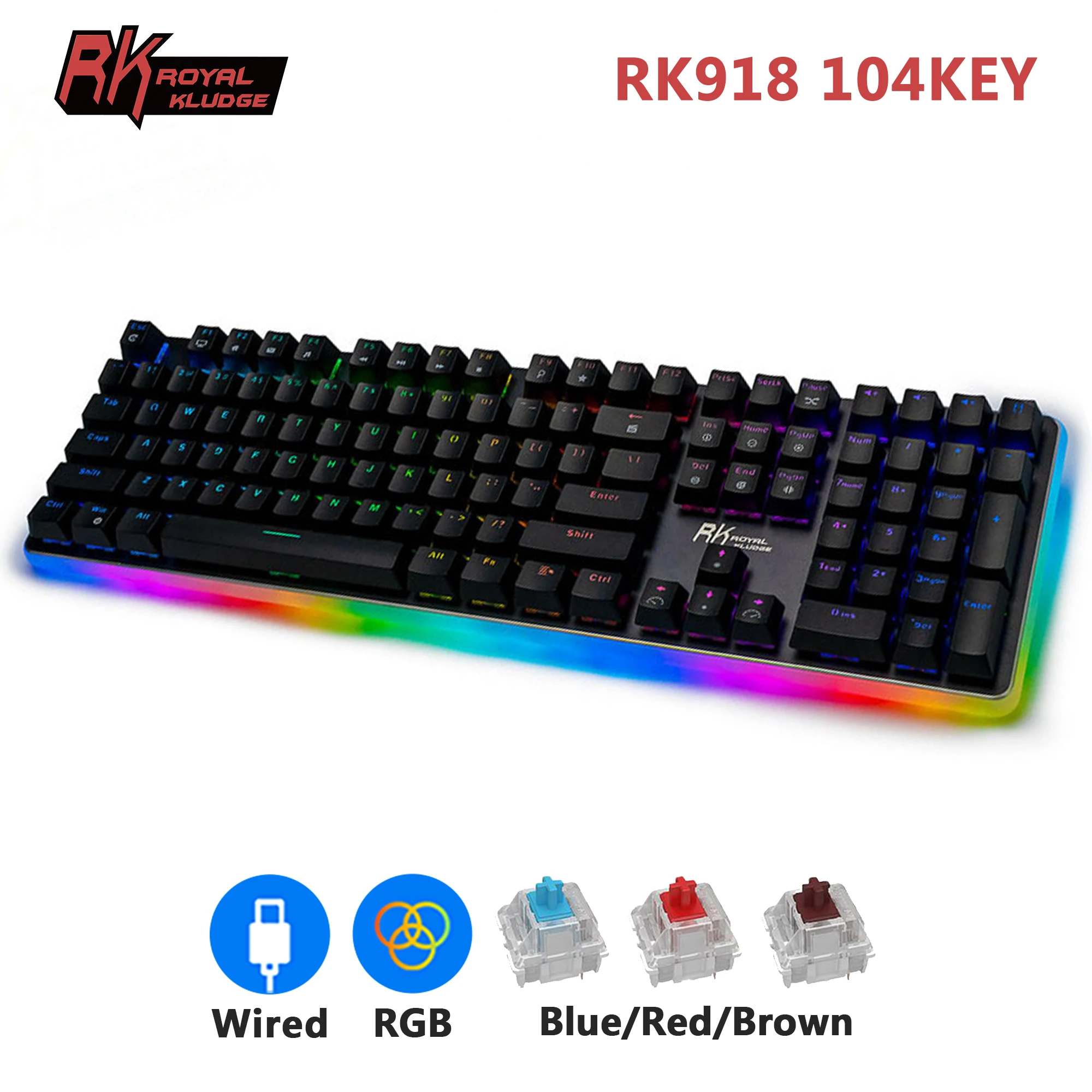 RK ROYAL KLUDGE RK918 Wired Mechanical Keyboard 108 Keys 100% RGB Backlit Gaming Keyboard with Large LED Sorrounding Side Lamp