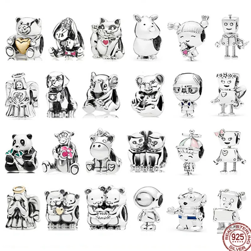 

Classic silver series beads 925 sterling silver cute robot panda beads fit original Pandora bracelet DIY jewelry gift
