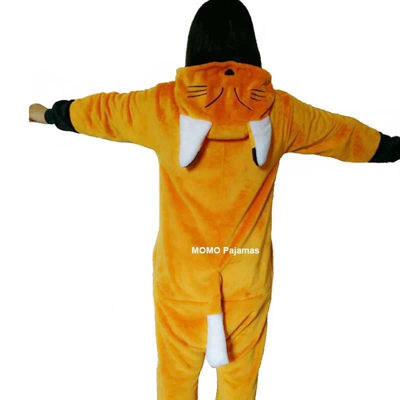 Unisex Adult Flannel Onesie Women and Men Cartoon Halloween Costume Fox Animal Plush One Piece Pajamas Warm Cosplay Jumpsuits