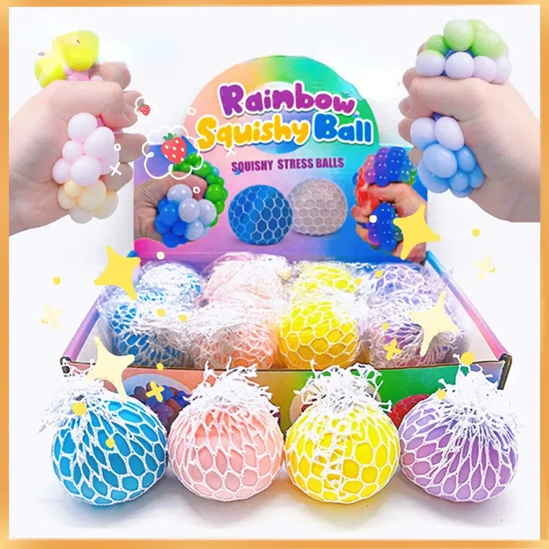 Stress relief toys 2Pcs 6CM Color Random TPR Soft Rubber Squeeze Balls Flour Grape Balls Stress Relief Squeeze & Release Toys