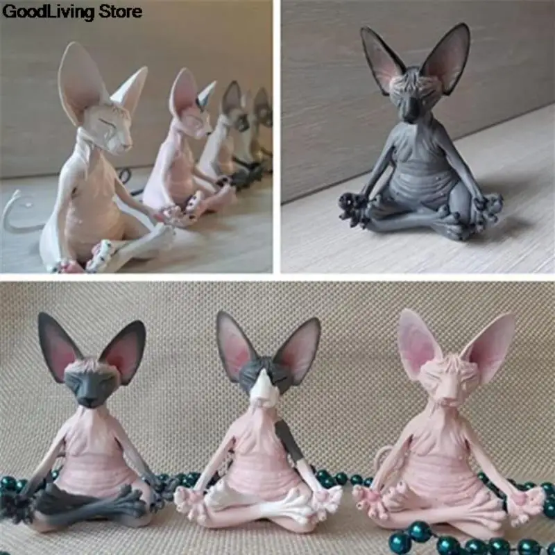 Sphynx Cat Meditate Collectible Figurines Buddha Cat Figurine Animal Model Doll Toys Hairless Ornaments Home Decor 4*4*8cm miniature figurines,resin crafts,cat toy ornaments,cat figurine decoration,cat figurines