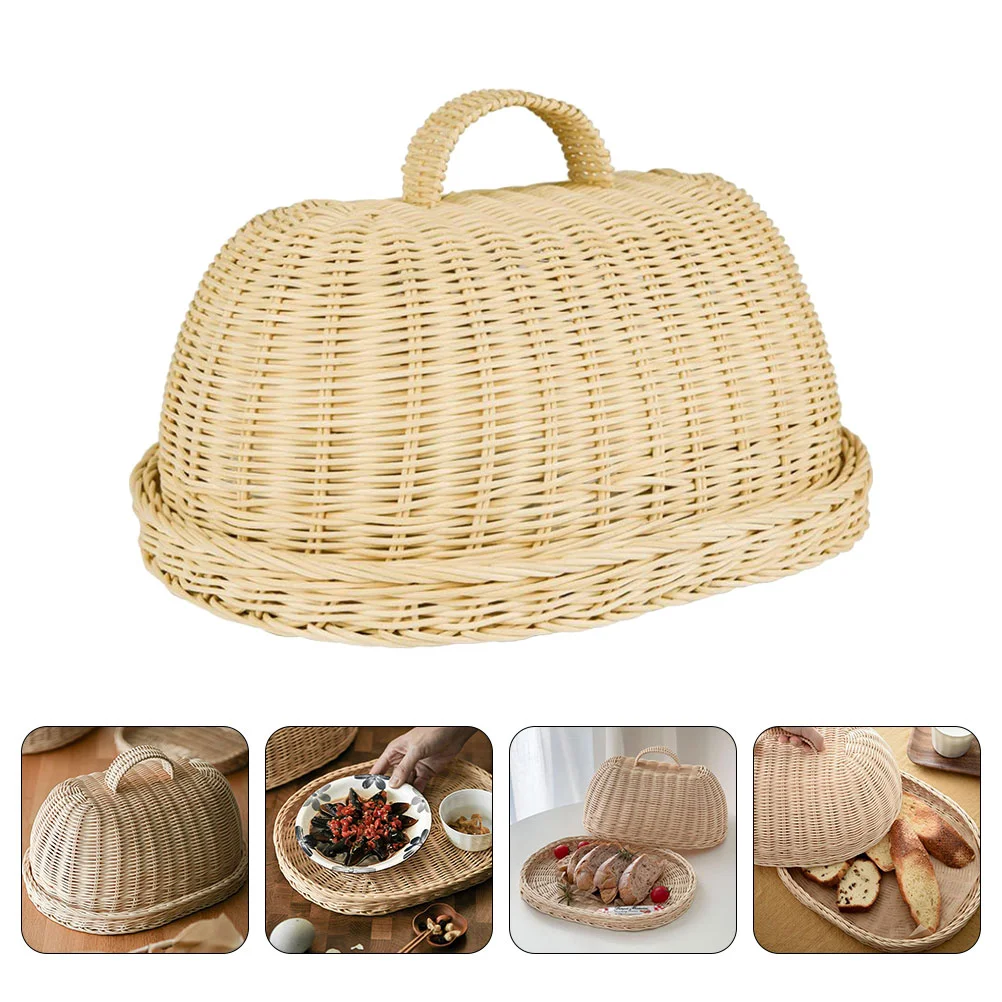 

Woven Dome Lid Cover Keep out Flies Bugs and Table Serving Tray Storage Plate Platter with Handles for Picnic Party Bread Cake