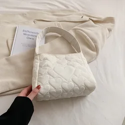Luxury Quilted Tote Bag with Heart Design - Women's Winter Fashion Handbag (White)