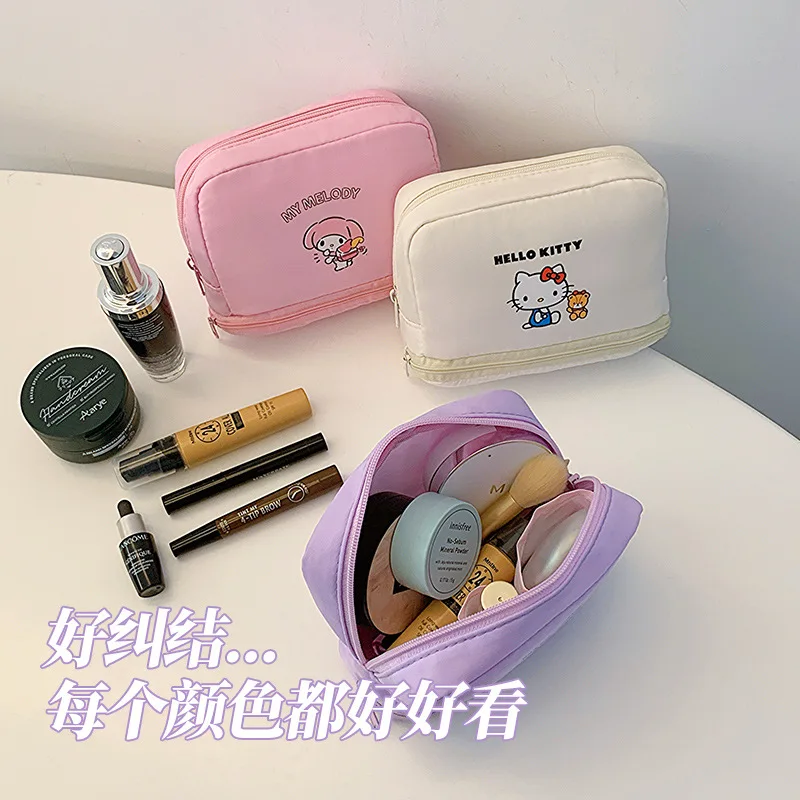 

Hello Kitty Y2K Double Makeup Bag Sanrio Kawaii Anime Kuromi My Melody Large Capacity Storage Bag Toiletry Bag Gift for Girls