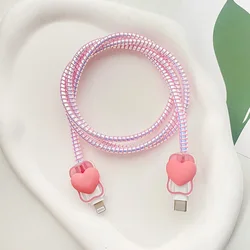 Pink Heart - Shaped Charging Cable Organizer and Protector Cover Accessories (Beige)