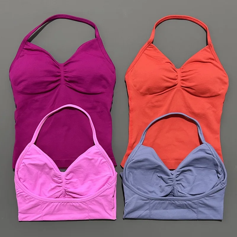 Impact Longline Strappy Top Sports Yoga Vest Women Fitness Tank Top Gym Open Back Bra Running Workout Halter