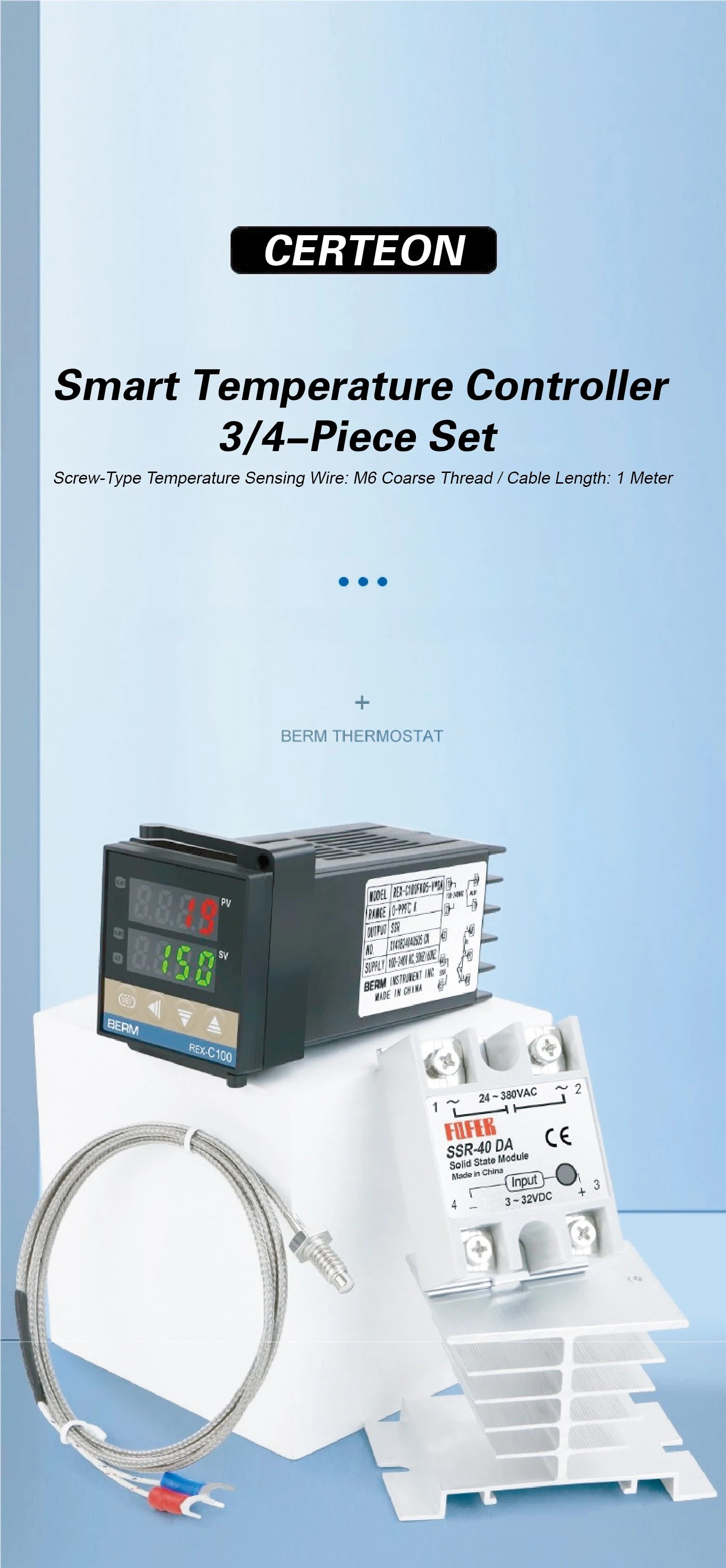 REX-C100 Temperature Controller Kit with K Type Thermocouple and 25DA 40DA 60DA