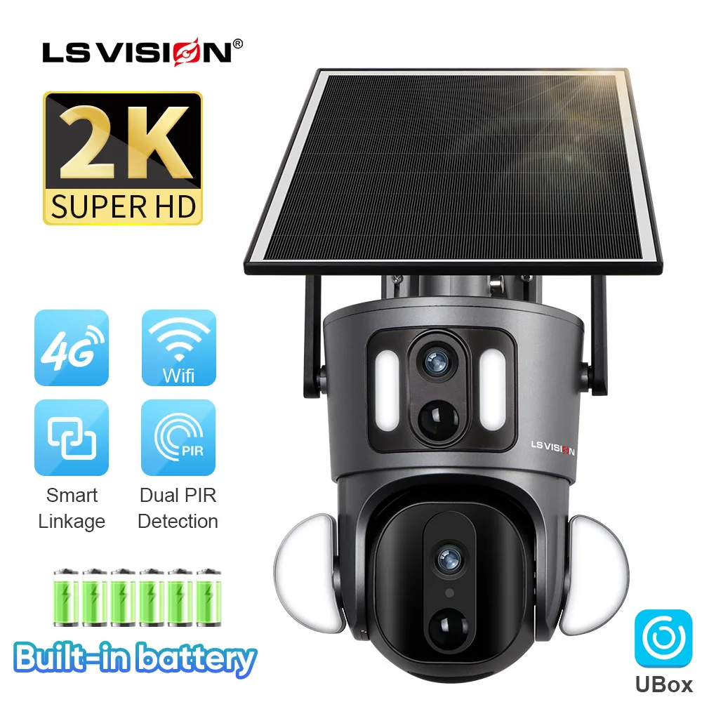 

LS VISION 9W 2K Dual Screen 4G Solar Camera Outdoor 4MP WiFi PTZ Dual PIR Detection Dual-video Linkage Auto Tracking CCTV Camera