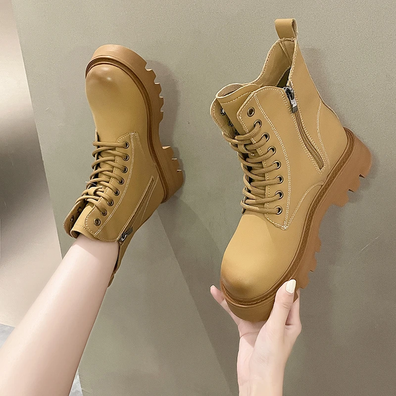 

Женские ботинки на молнии, с круглым носком, на плоской подошве, модные однотонные Дизайнерские ботильоны в стиле «Лолита» на резиновой подошве, с перекрестной шнуровкой, для осени