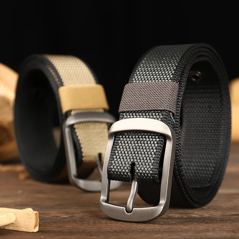 New multi-hole canvas belt for men with a button fastener, versatile denim belt for students and young people, Korean version, e