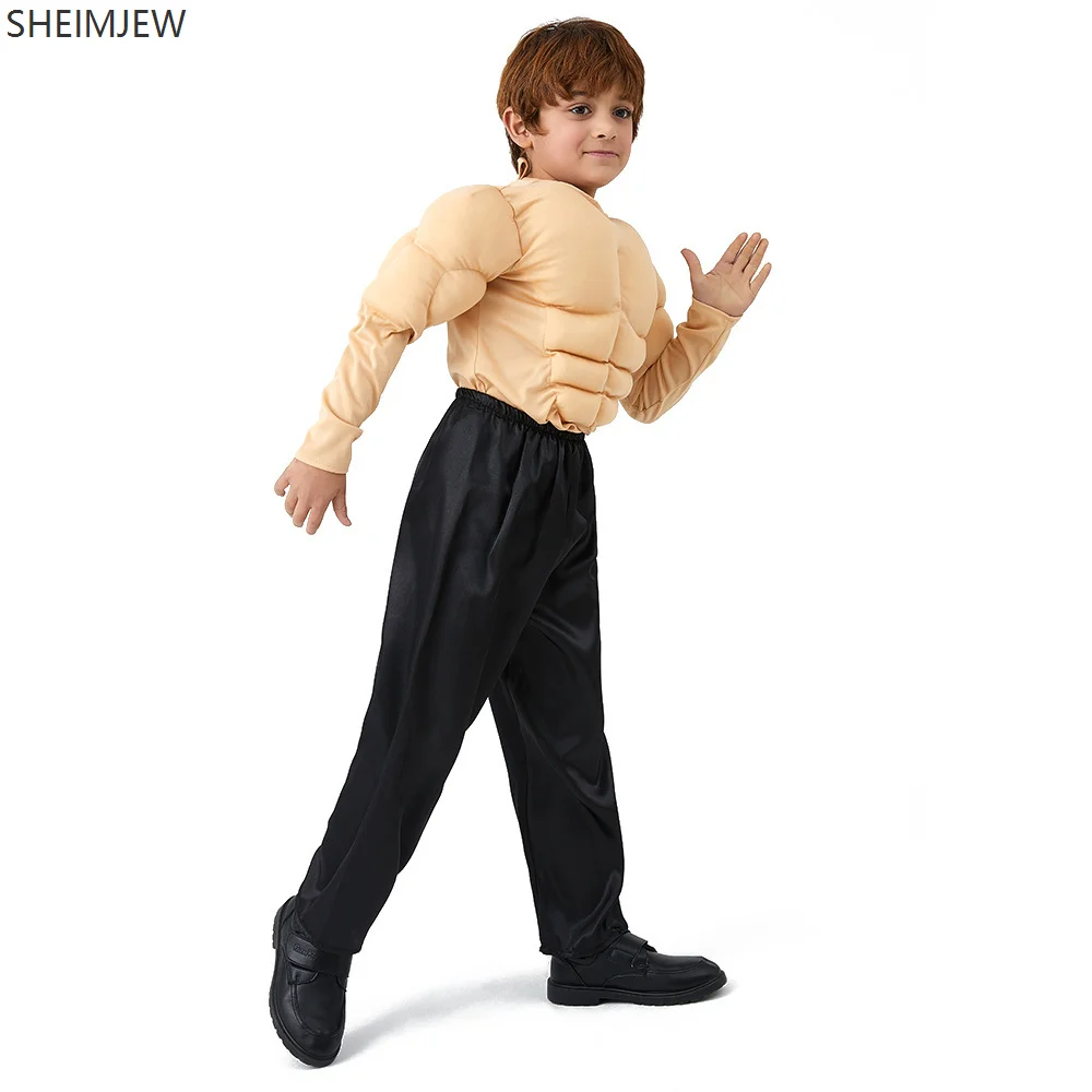 Fun Muscle Men's T-shirt Cosplay Fake Chest Muscles And Abdominal Muscles Funny Handsome Little Boy Children's Muscle Top kids cosplay costume