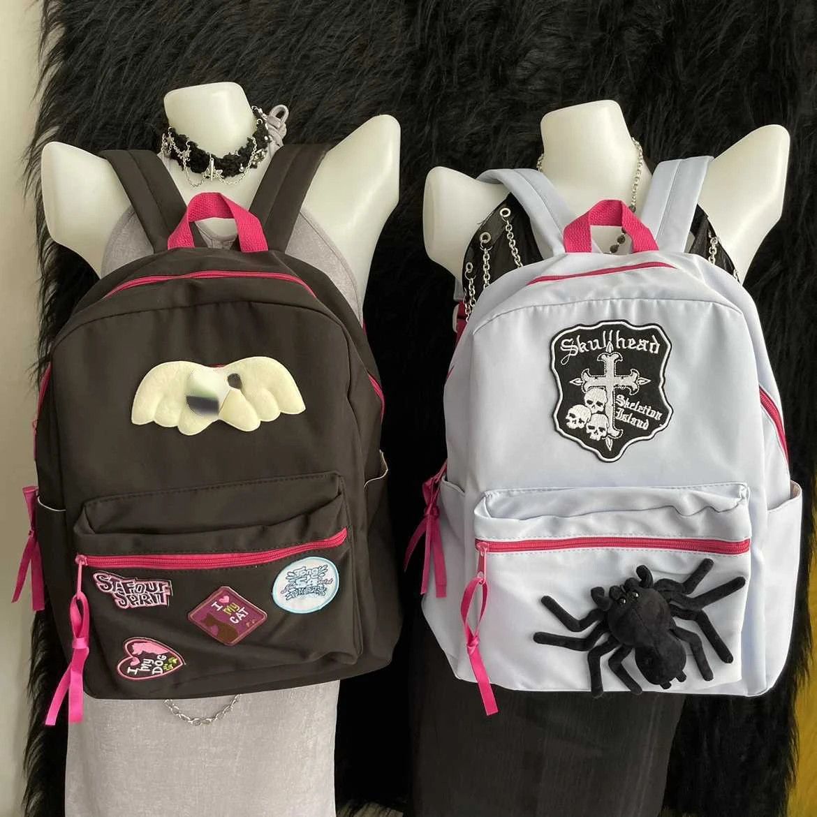 

Корейские винтажные эстетические Женские рюкзаки в стиле «Горячий башмак» с перекрестными крыльями паука 2023, модная школьная сумка в стиле преппи для подростков
