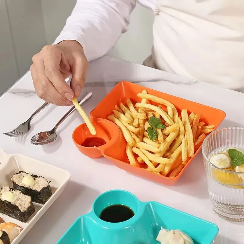 Snack Dish Multi-purpose French Fries Ketchup Holder Dumpling Plate With Vinegar Plate 2-Grid Spices Dish Dumplings Dessert