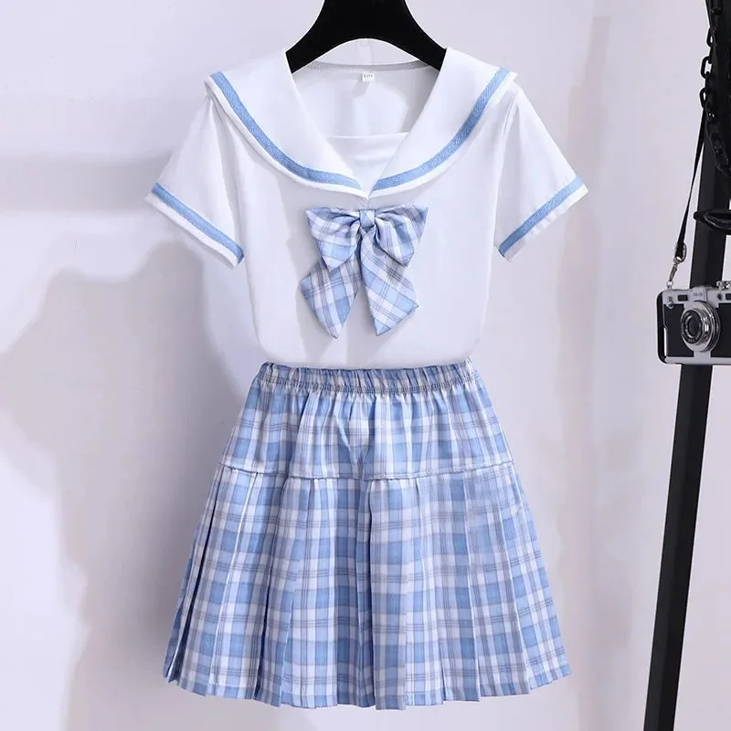 thumbnail image 1 of Conjunto de vestido a cuadros para niñas, estilo veraniego, estudiantes de primaria y secundaria, conjunto de dos piezas para niños estilo Academia Jk a la moda, 1 of 4