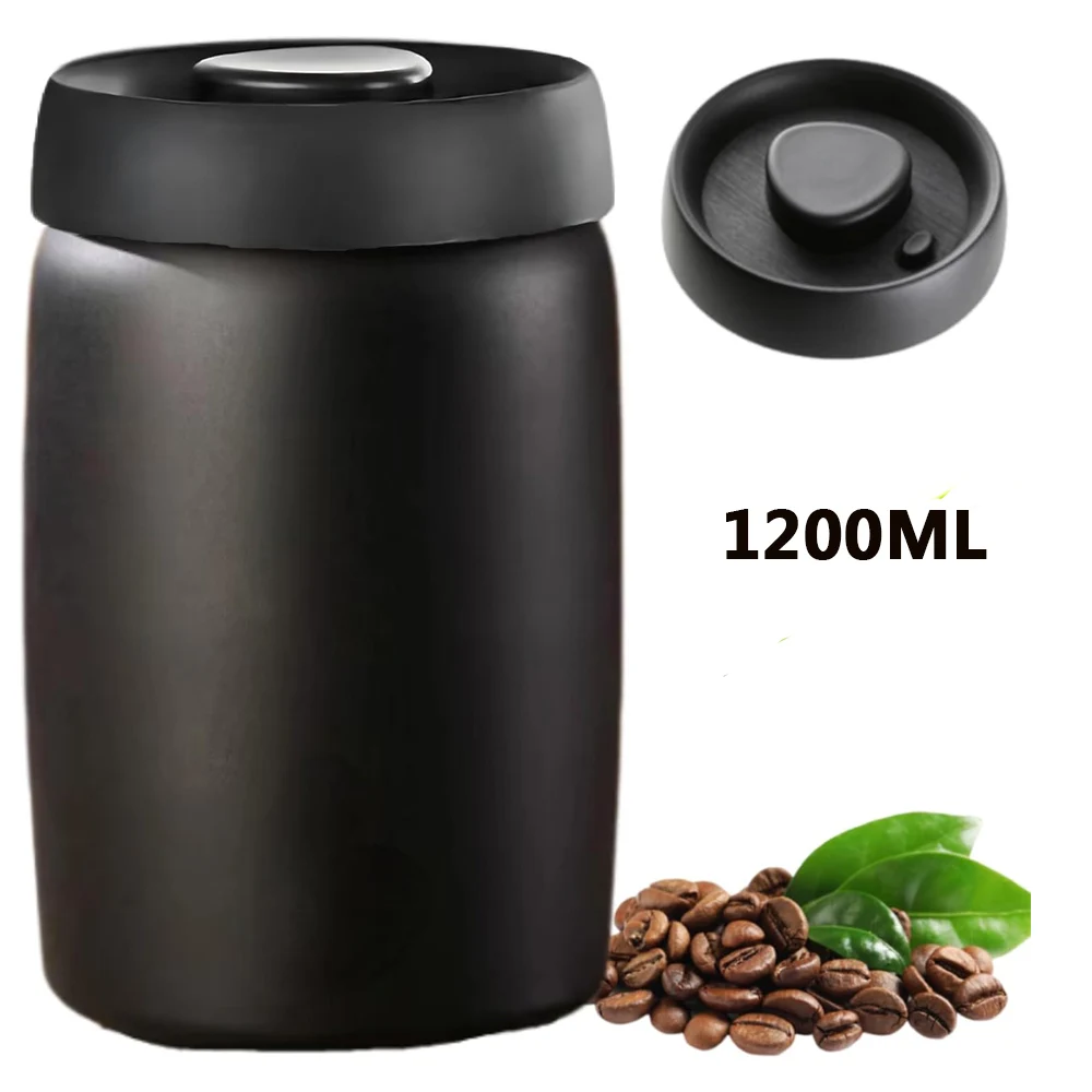1200mlCoffee Vacuum Canister Coffee Bean Storage Airtight Food Container Press Out Excess Air Preserve Freshness for Loose Tea