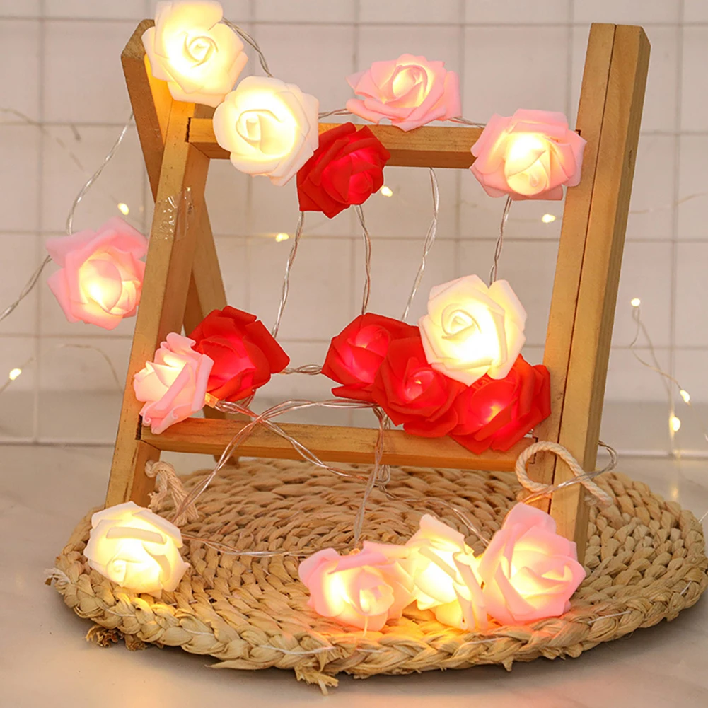 USB/배터리 작동 10/20 LED 장미 꽃 문자열 조명 인공 꽃 꽃다발 화환 발렌타인 데이 웨딩 파티