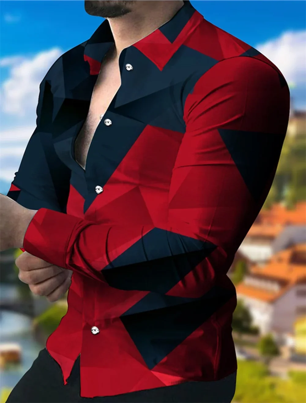 2023 Men's Party Tops Luxury Social Men's Lapel Button-Down Shirt 3D Printed Long Sleeve Shirt Casual Street Designer Clothing