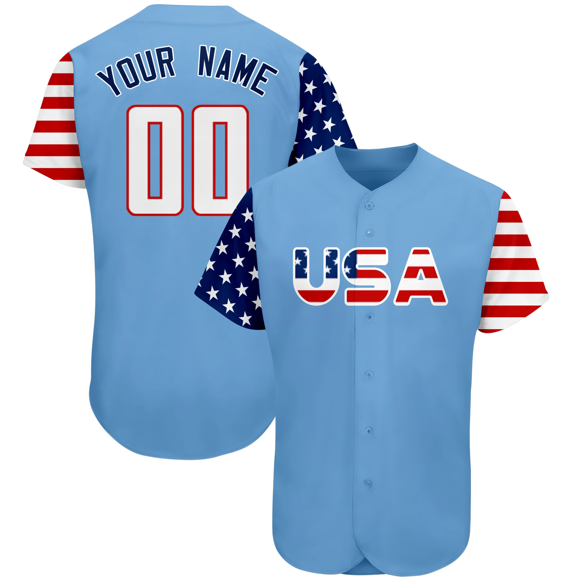 

Custom Baseball Jersey Sublimation Printing Team Name Number USA Flag Baseball Shirt Softball Game Training Shirt for Men/Youth