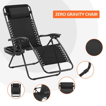 Zero Gravity Chair Patio Recliner Chair Folding Camping Chairs with Cup Holder Adjustable Headrest Reclining Lounge Chair 2