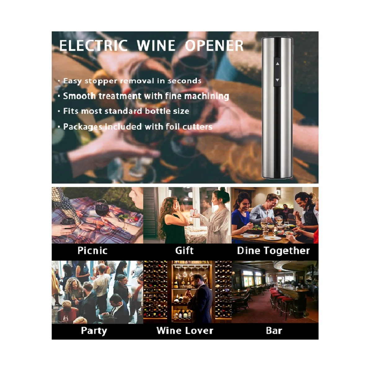 

Электрическая открывалка для вина, перезаряжаемые открывалки для винных бутылок с резаком для фольги, автоматический штопор для вина для кухни, детской, бара