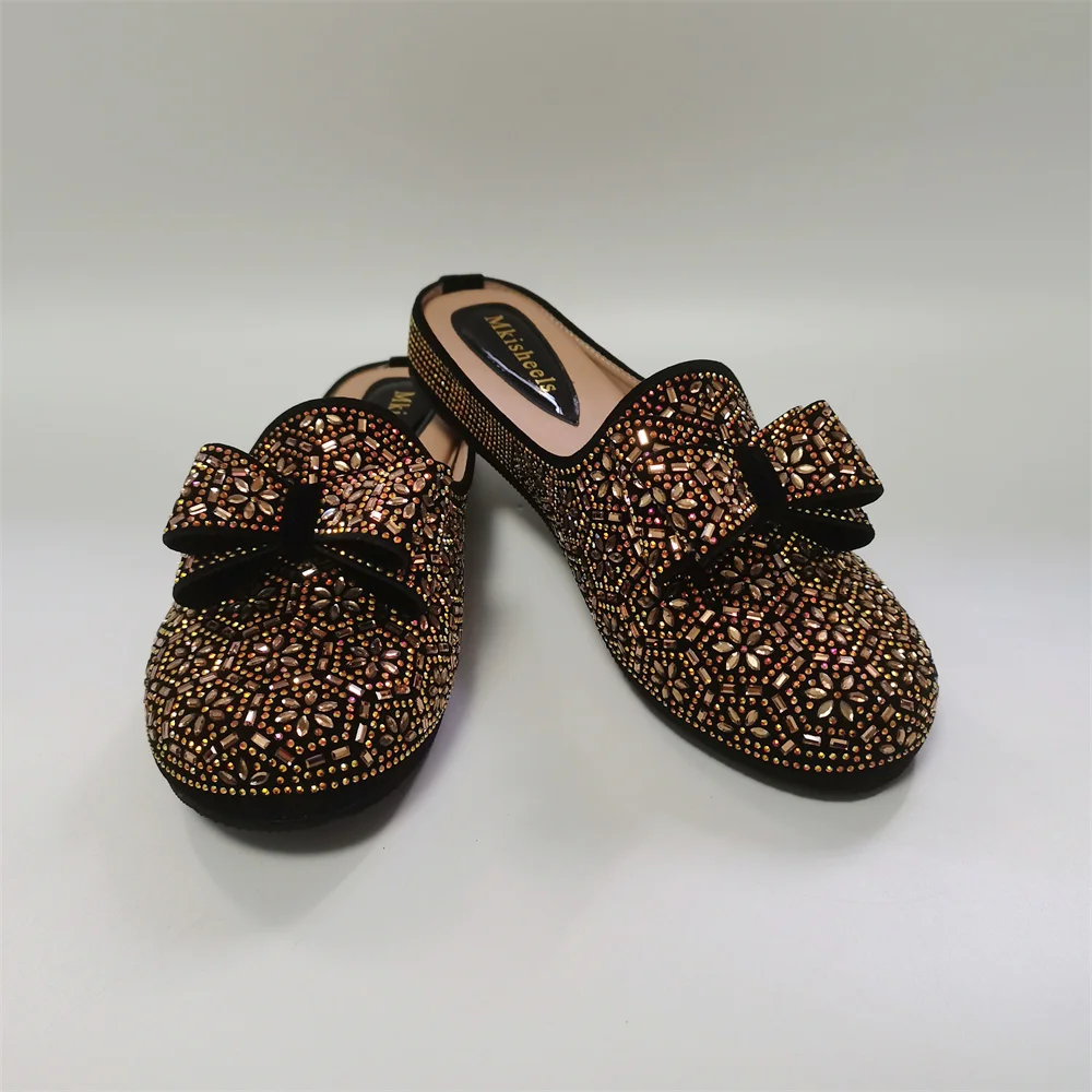 

New Fashion Nigerian Rhinestones Women's Party Shoes Casual Banquet Wedding Shoes Slippers Low Heeled Shoes 37-42