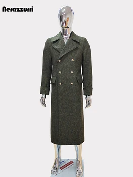 Nerazzurri Autunno Inverno Lungo Lusso Elegante Chic Spessore Caldo Polo di Lana per Uomo Doppio Petto di Lana e Misto Cappotto