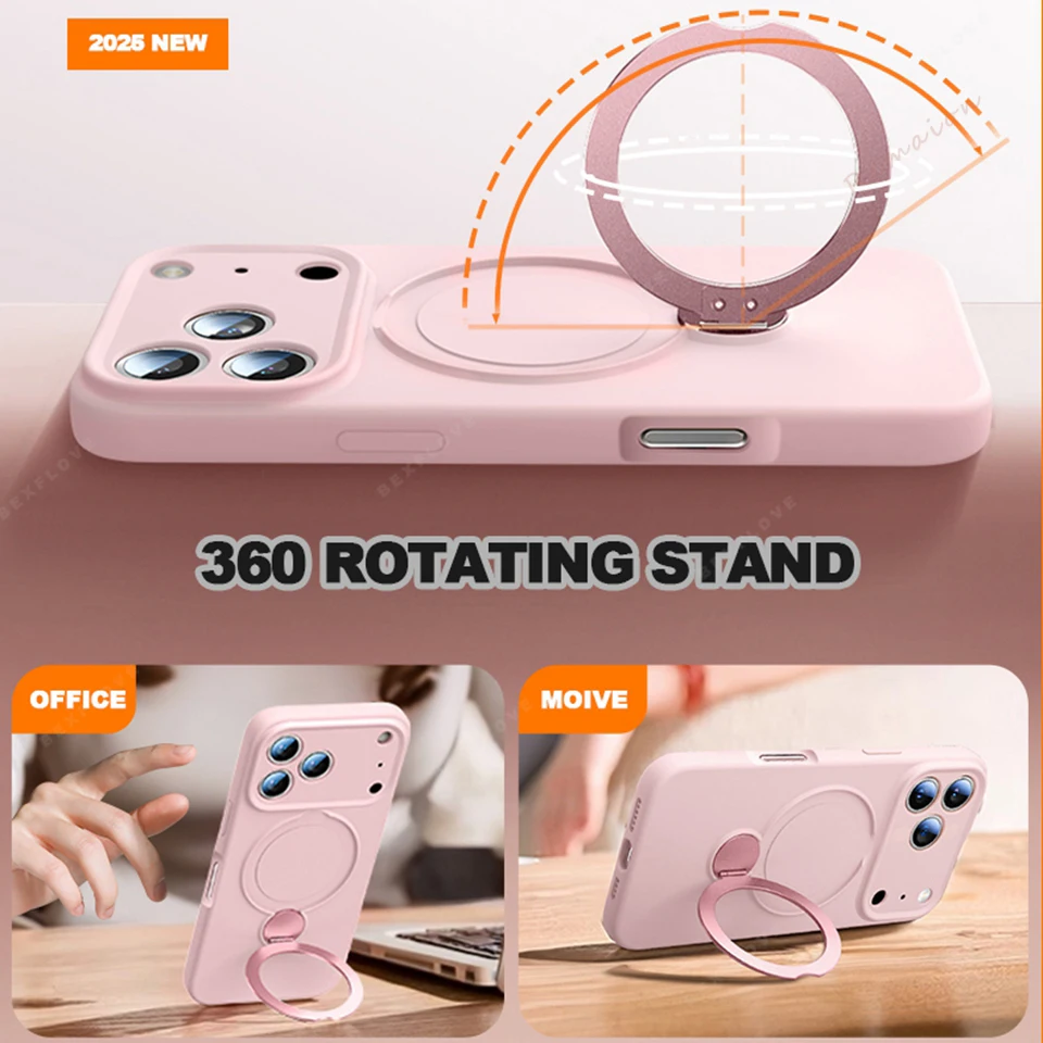 Magnetic Stand Liquid Silicone Phone Case with Magsafe Charging Holder
