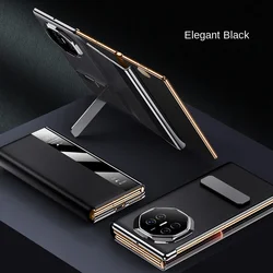 Premium Metal Lens All - Inclusive Smart Plating Frame with Foldable Stand and Anti - Fingerprint Leather Protection - Mate XT (Black Black bar)