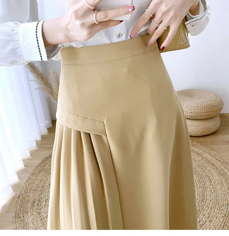 Irregular pleated drape skirt for spring 2024, new suit line skirt for slimming, high waisted skirt, mid length style