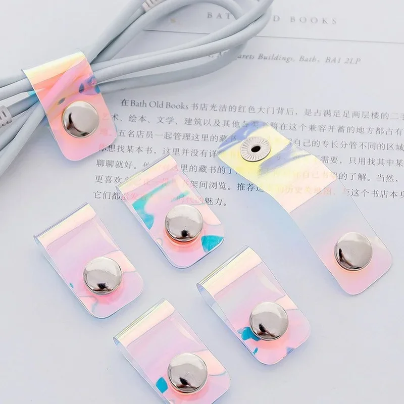 PVC 투명 데이터 케이블 고정 타이 스트랩 로프, 보호대 이어폰 충전 라인, 스토리지 정리함 케이블 와인더, 로트당 4 개