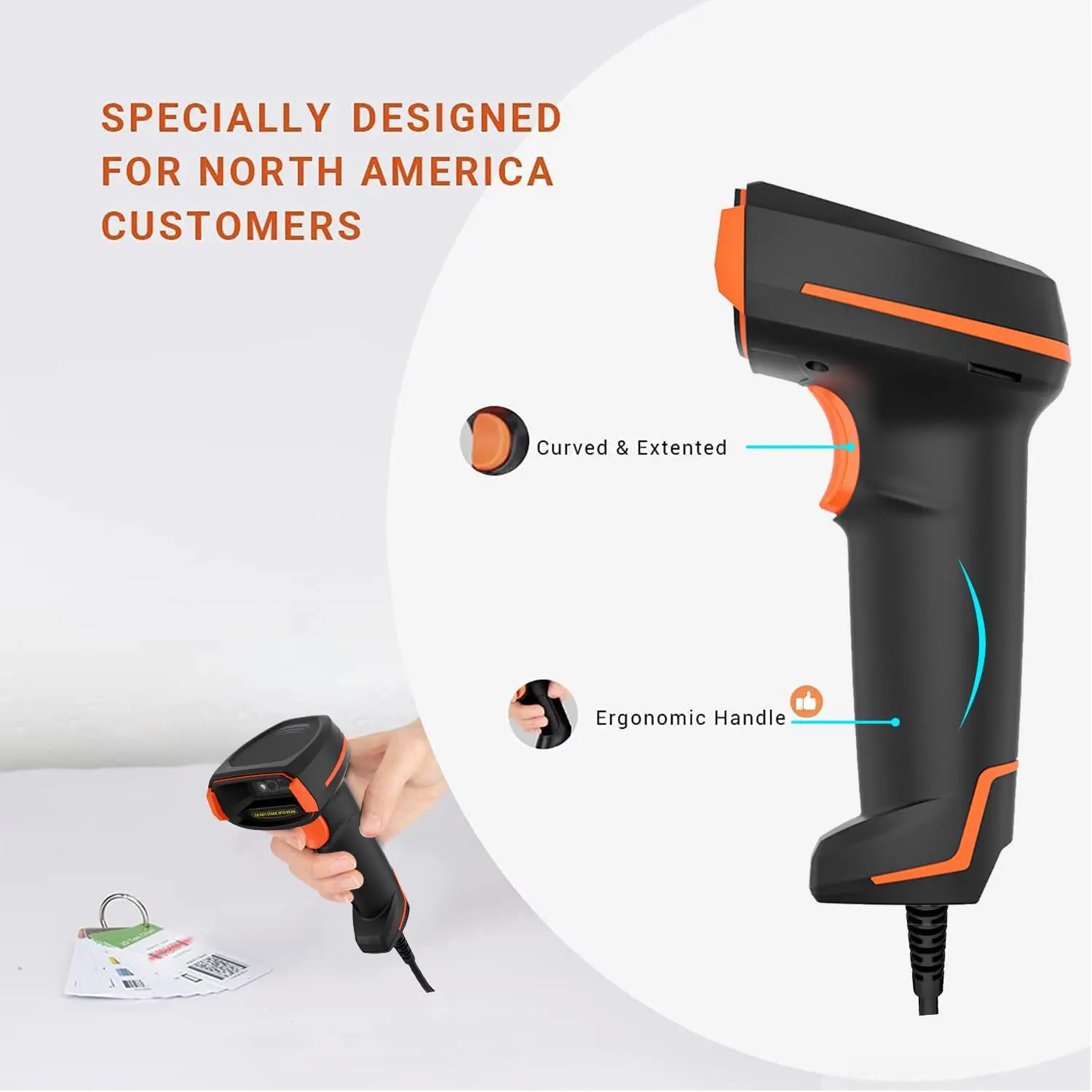 Handheld USB QR Barcode Scanner, HBAPOS Wired Automatic 1D 2D Image Bar Code Reader for Store, Supermarket