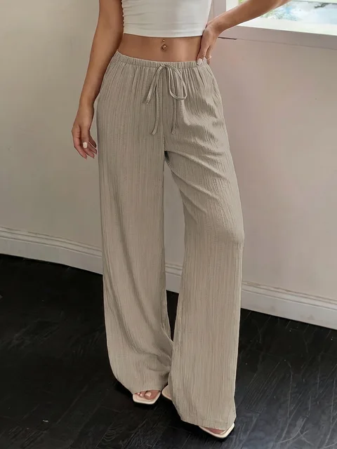 Elegantes Pantalones Anchos de Color Sólido Versátiles para Mujer 3