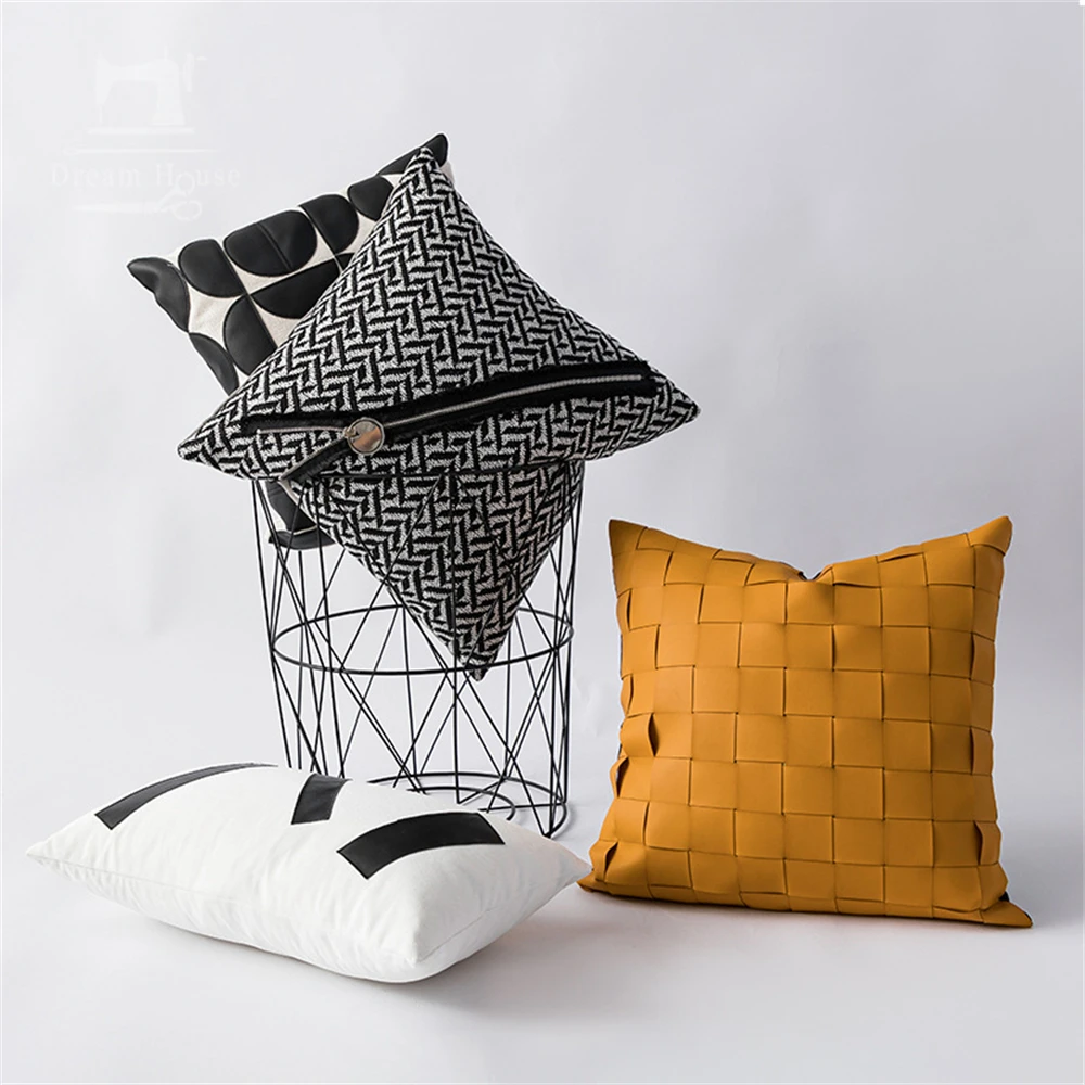 

Роскошный чехол для подушки в скандинавском стиле из искусственной кожи, сшиваемая холщовая наволочка для дивана, Геометрическая квадратная декоративная наволочка для дома 45x45 см