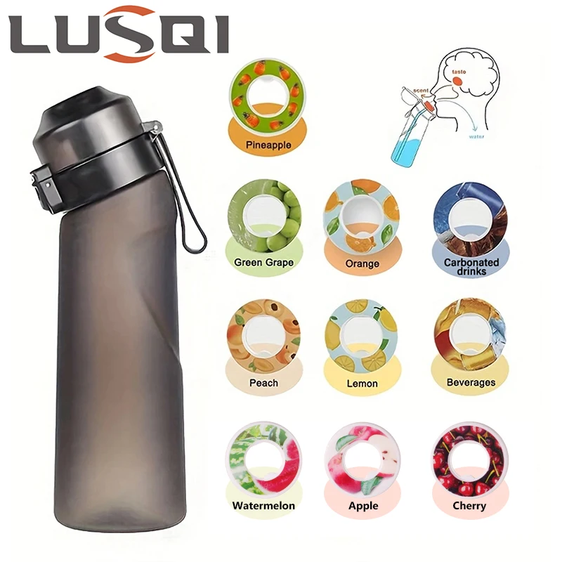 

Бутылка для воды со вкусом воздуха LUSQI с кольцом с 7 вкусами, Спортивная модная пластиковая чашка из тритана с соломинкой, подходит для занятий спортом на открытом воздухе, фитнеса